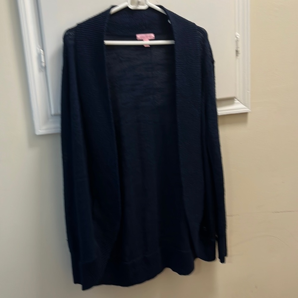 Lilly Pulitzer navy blue cardigan.